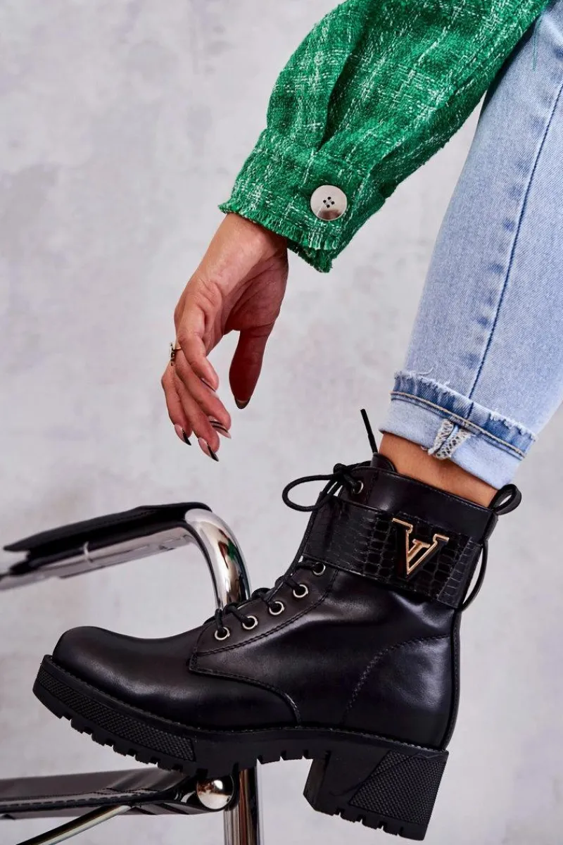 Hot Boto Skórzane Botki Na Suwak Z Ociepleniem Czarne Ramsey