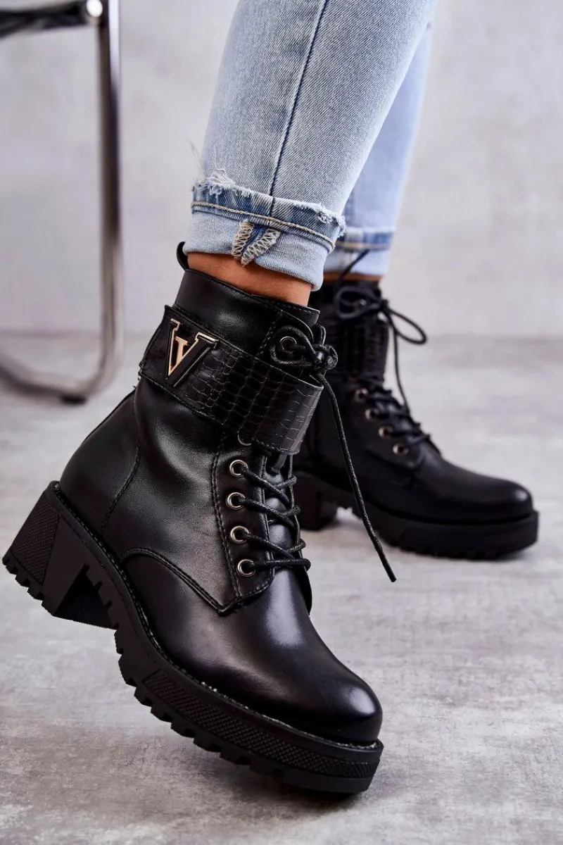 Hot Boto Skórzane Botki Na Suwak Z Ociepleniem Czarne Ramsey