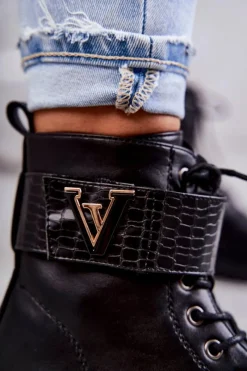 Hot Boto Skórzane Botki Na Suwak Z Ociepleniem Czarne Ramsey