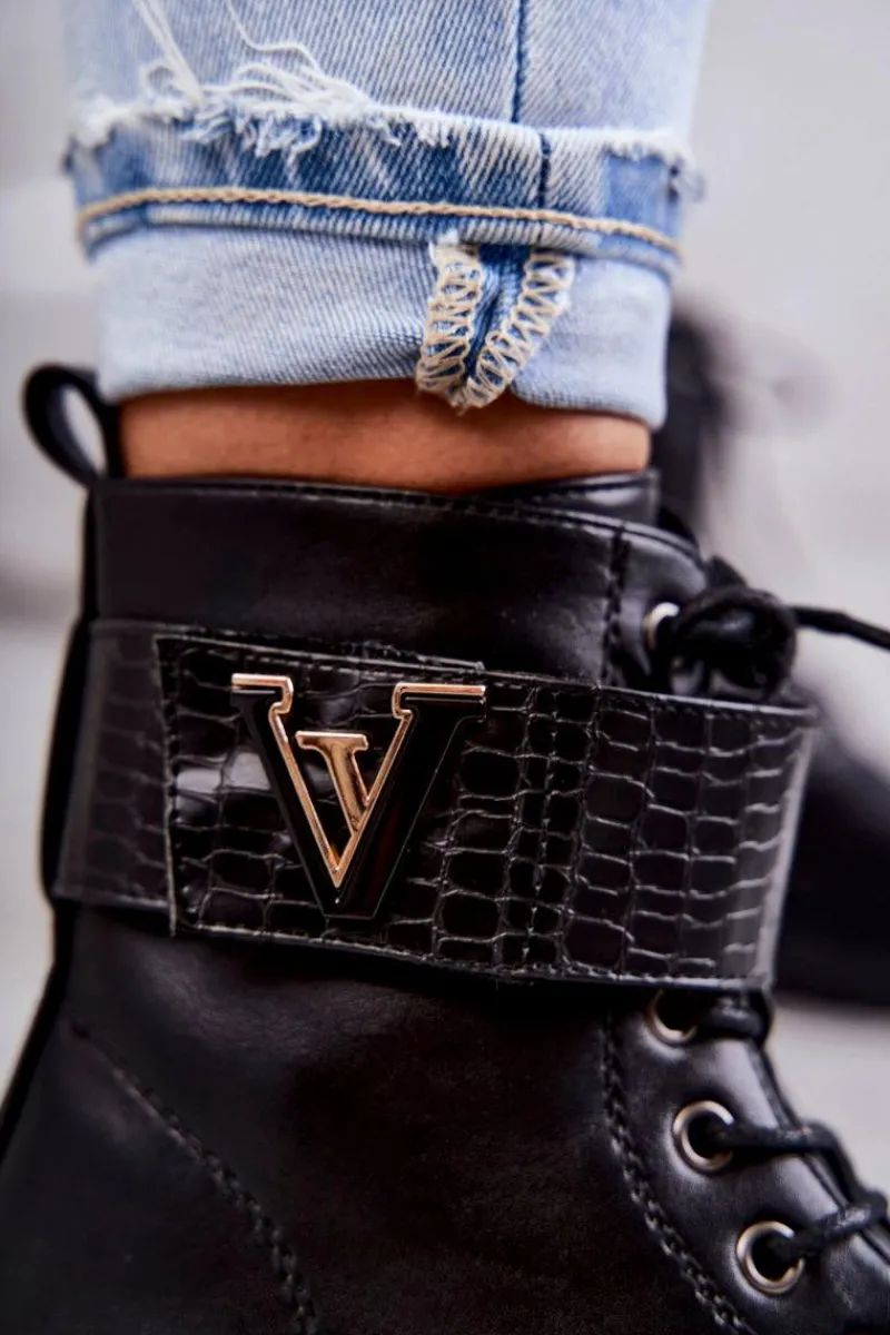 Hot Boto Skórzane Botki Na Suwak Z Ociepleniem Czarne Ramsey