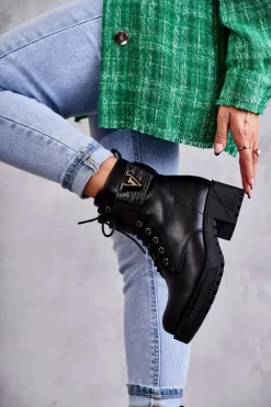 Hot Boto Skórzane Botki Na Suwak Z Ociepleniem Czarne Ramsey