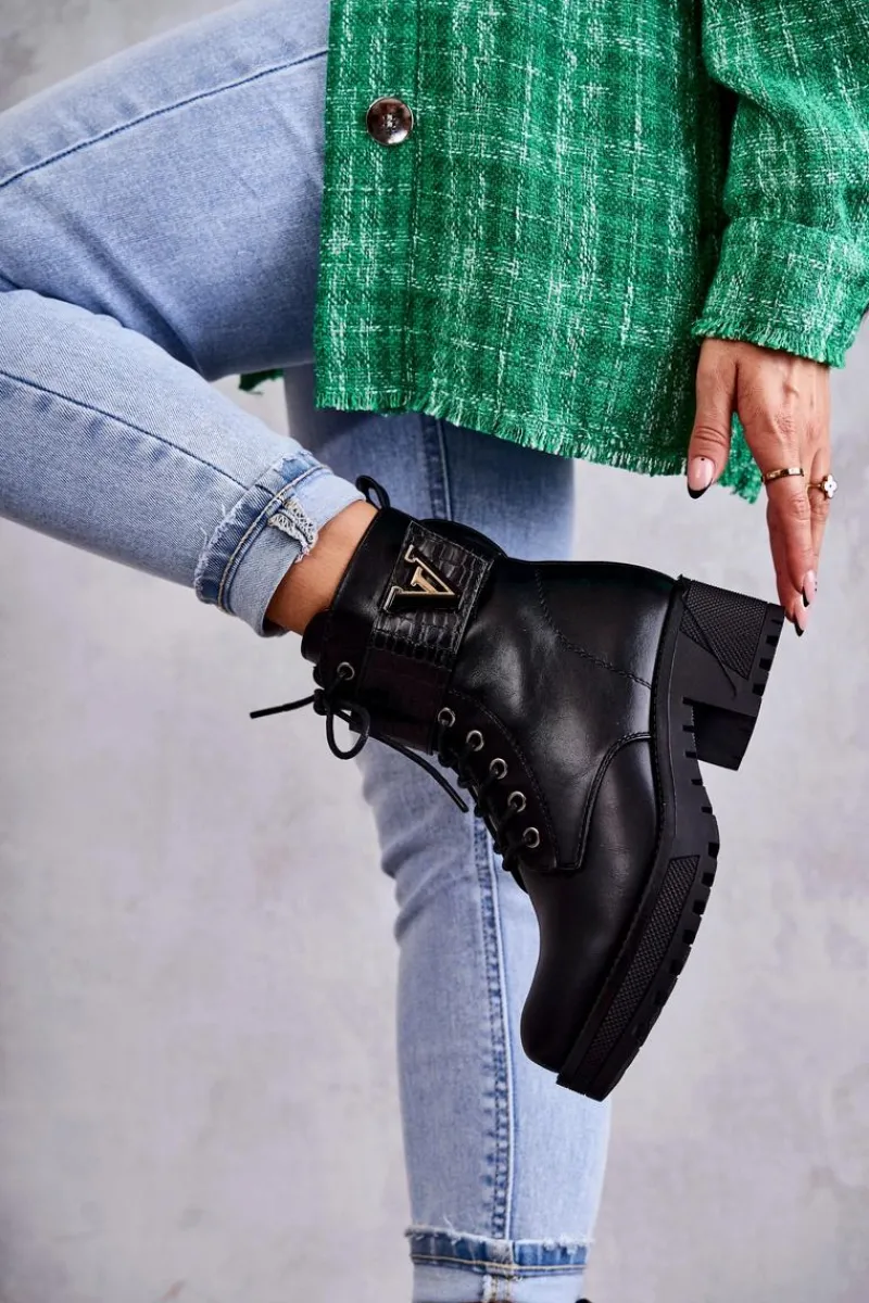 Hot Boto Skórzane Botki Na Suwak Z Ociepleniem Czarne Ramsey