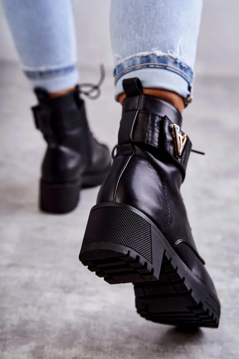 Hot Boto Skórzane Botki Na Suwak Z Ociepleniem Czarne Ramsey