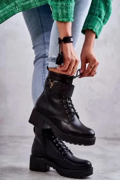 Hot Boto Skórzane Botki Na Suwak Z Ociepleniem Czarne Ramsey