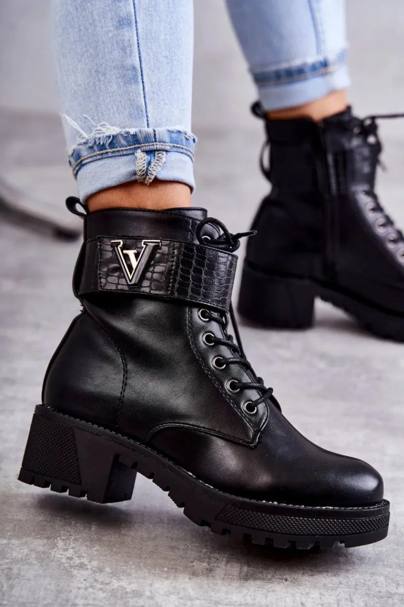 Hot Boto Skórzane Botki Na Suwak Z Ociepleniem Czarne Ramsey