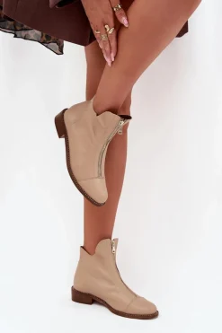 Hot Zazoo Skórzane Botki Na Suwak 2785/079 Beżowe Beżowy