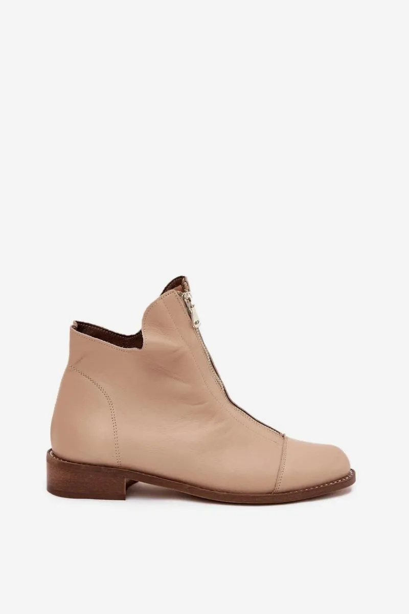 Hot Zazoo Skórzane Botki Na Suwak 2785/079 Beżowe Beżowy