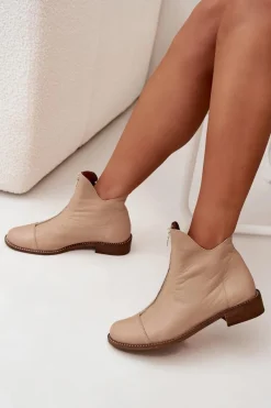 Hot Zazoo Skórzane Botki Na Suwak 2785/079 Beżowe Beżowy