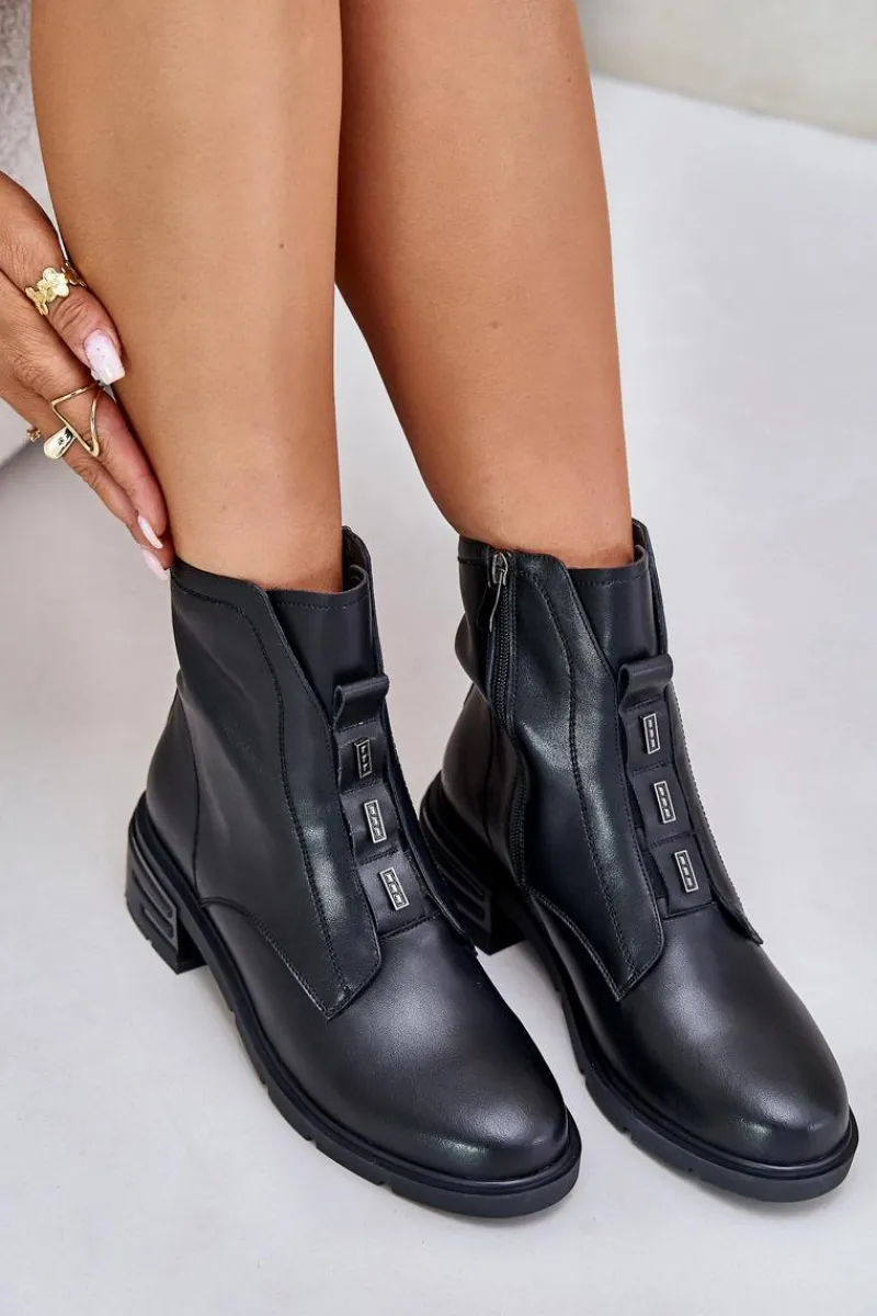 Botki Ocieplane|Czarne Botki>Evento Skórzane Botki Na Zamek Ocieplane Czarne Olidrila