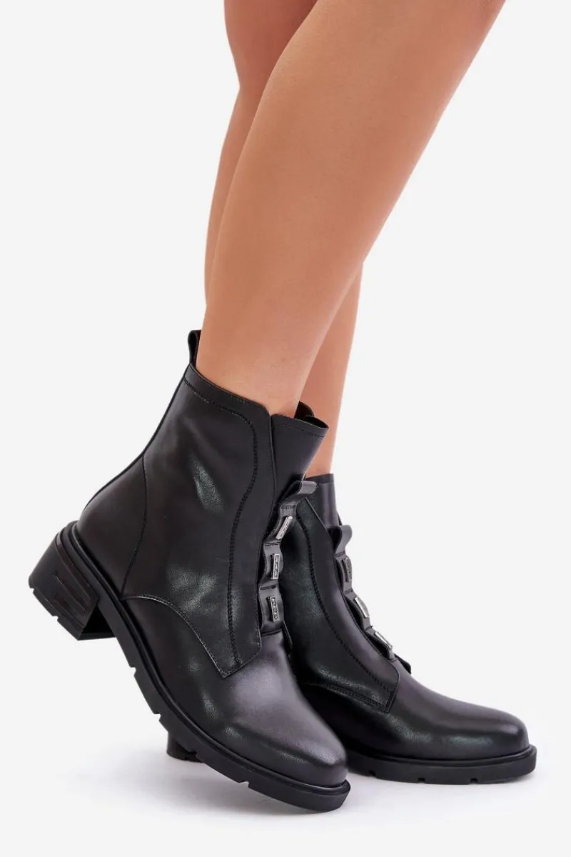 Botki Ocieplane|Czarne Botki>Evento Skórzane Botki Na Zamek Ocieplane Czarne Olidrila