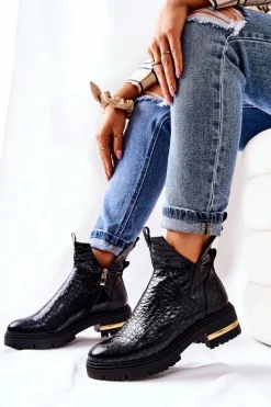 Czarne Botki|Botki Zimowe Damskie><noscript><img width=