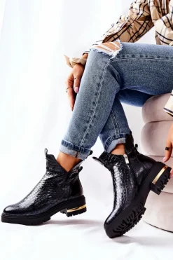 Czarne Botki|Botki Zimowe Damskie><noscript><img width=