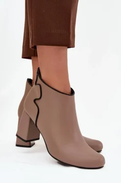 Outlet Skórzane Botki Ocieplane Na Słupku Beżowe Ivessara Damskie Botki Ocieplane|Botki Na Obcasie