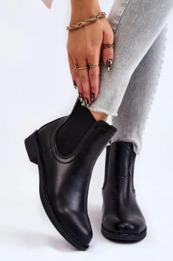 Czarne Botki|Botki Zimowe Damskie>Boto Skórzane Botki Sztyblety Czarne Astate