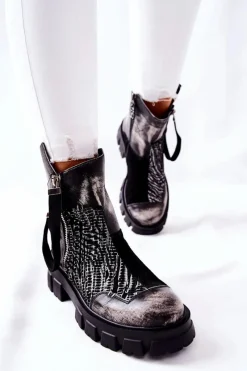 Botki Maciejka|Czarne Botki>Maciejka Skórzane Botki Sztyblety Czarno-Białe 05137-21