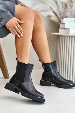 Botki Ocieplane|Czarne Botki>GOE Skórzane Botki Sztyblety Na Zamek OO2N4147-E2 Czarne