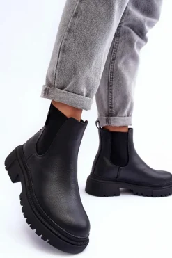 Hot Big Star Shoes Skórzane Botki Sztyblety Ocieplane Big Star MM274619 Czarne