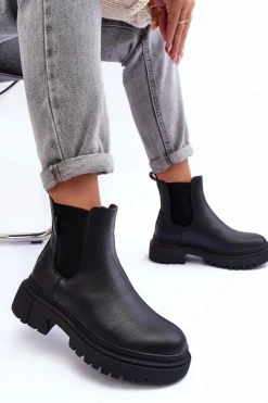 Hot Big Star Shoes Skórzane Botki Sztyblety Ocieplane Big Star MM274619 Czarne