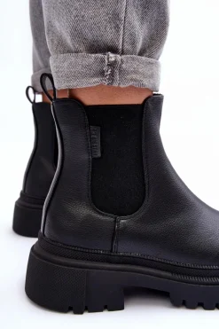 Hot Big Star Shoes Skórzane Botki Sztyblety Ocieplane Big Star MM274619 Czarne