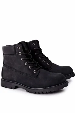 Sale Big Star Shoes Skórzane Botki Trapery Big Star II174263 Czarne