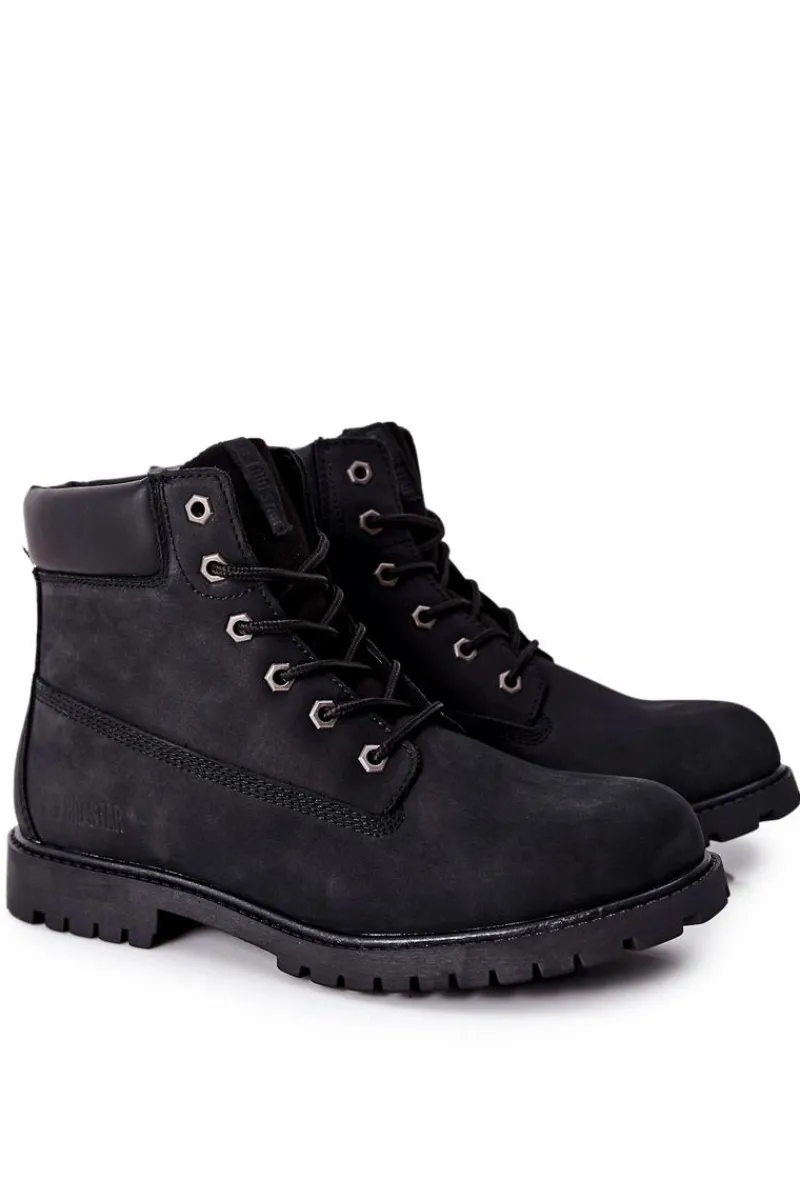 Sale Big Star Shoes Skórzane Botki Trapery Big Star II174263 Czarne