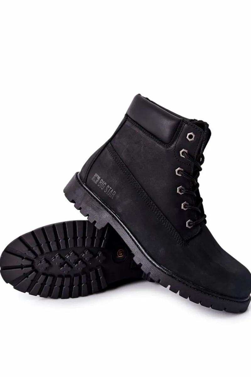 Sale Big Star Shoes Skórzane Botki Trapery Big Star II174263 Czarne