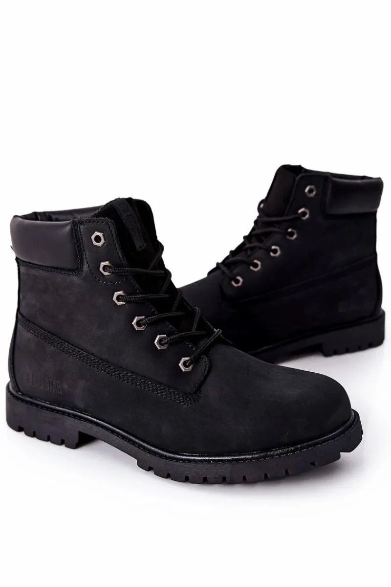 Sale Big Star Shoes Skórzane Botki Trapery Big Star II174263 Czarne