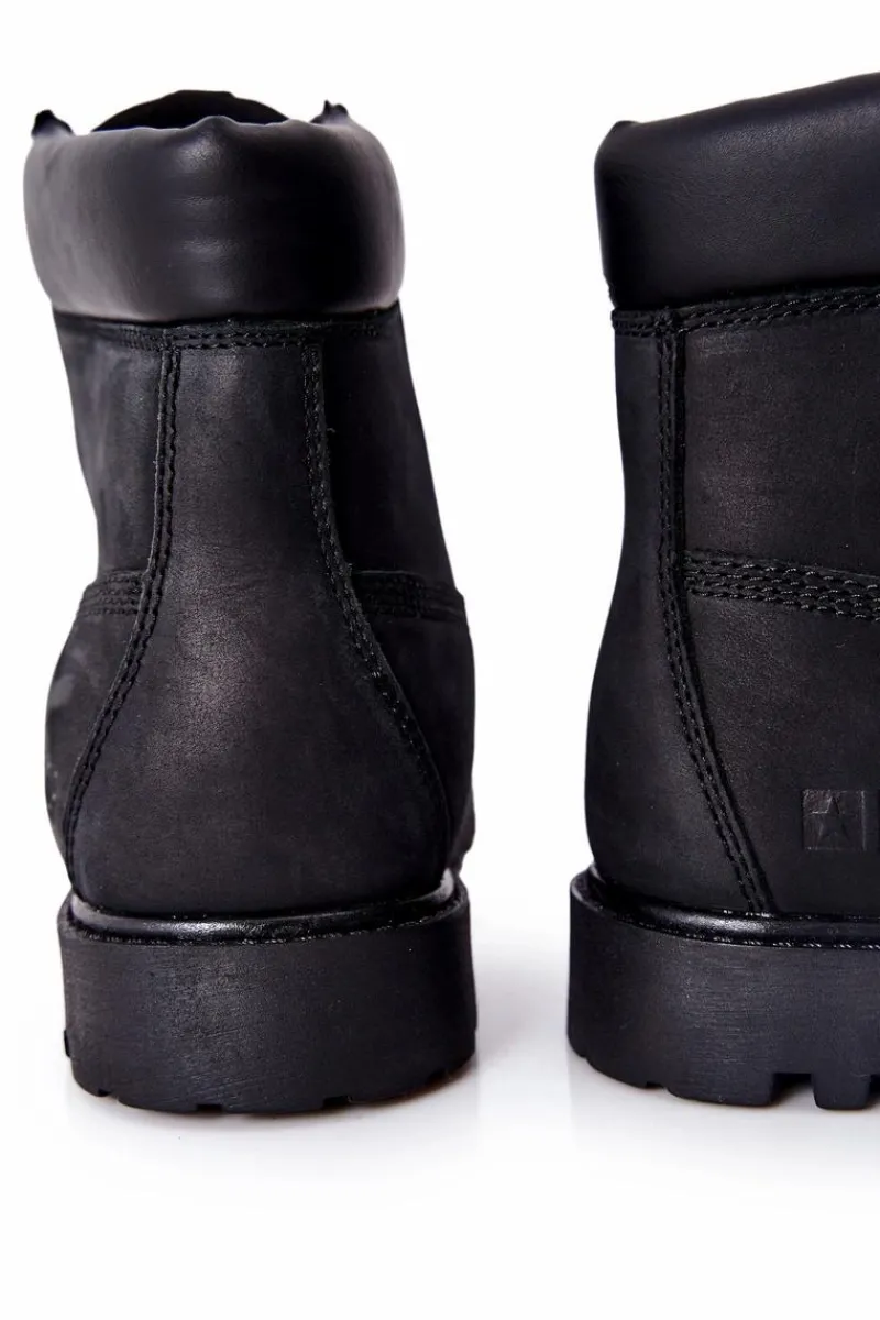 Sale Big Star Shoes Skórzane Botki Trapery Big Star II174263 Czarne