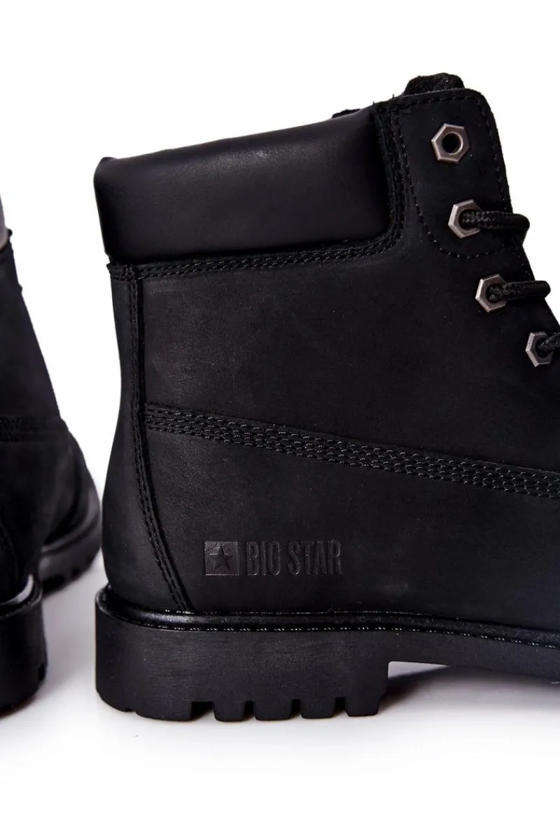 Sale Big Star Shoes Skórzane Botki Trapery Big Star II174263 Czarne