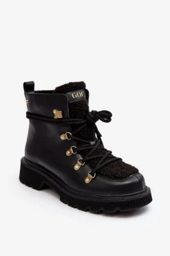 Botki Ocieplane|Damskie Trapery>GOE Skórzane Botki Trapery Damskie MM2N4082 Czarne Czarny