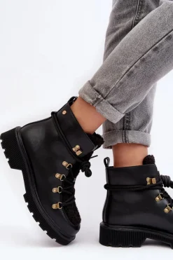 Botki Ocieplane|Damskie Trapery></noscript>GOE Skórzane Botki Trapery Damskie MM2N4082 Czarne Czarny