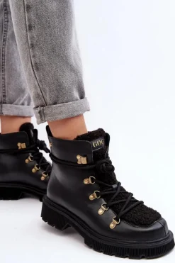 Botki Ocieplane|Damskie Trapery></noscript>GOE Skórzane Botki Trapery Damskie MM2N4082 Czarne Czarny