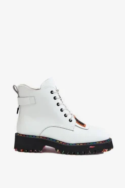 Online Skórzane Botki Trapery Damskie Na Zamek 55C0515 Białe Damskie Botki Ocieplane|Damskie Trapery