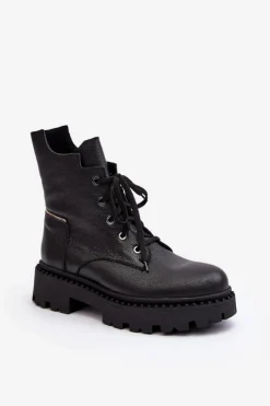 Botki Skórzane|Botki Sznurowane>Zazoo Skórzane Botki Trapery Damskie Na Suwak 949P Czarne