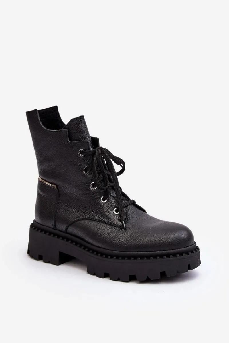 Botki Skórzane|Botki Sznurowane>Zazoo Skórzane Botki Trapery Damskie Na Suwak 949P Czarne