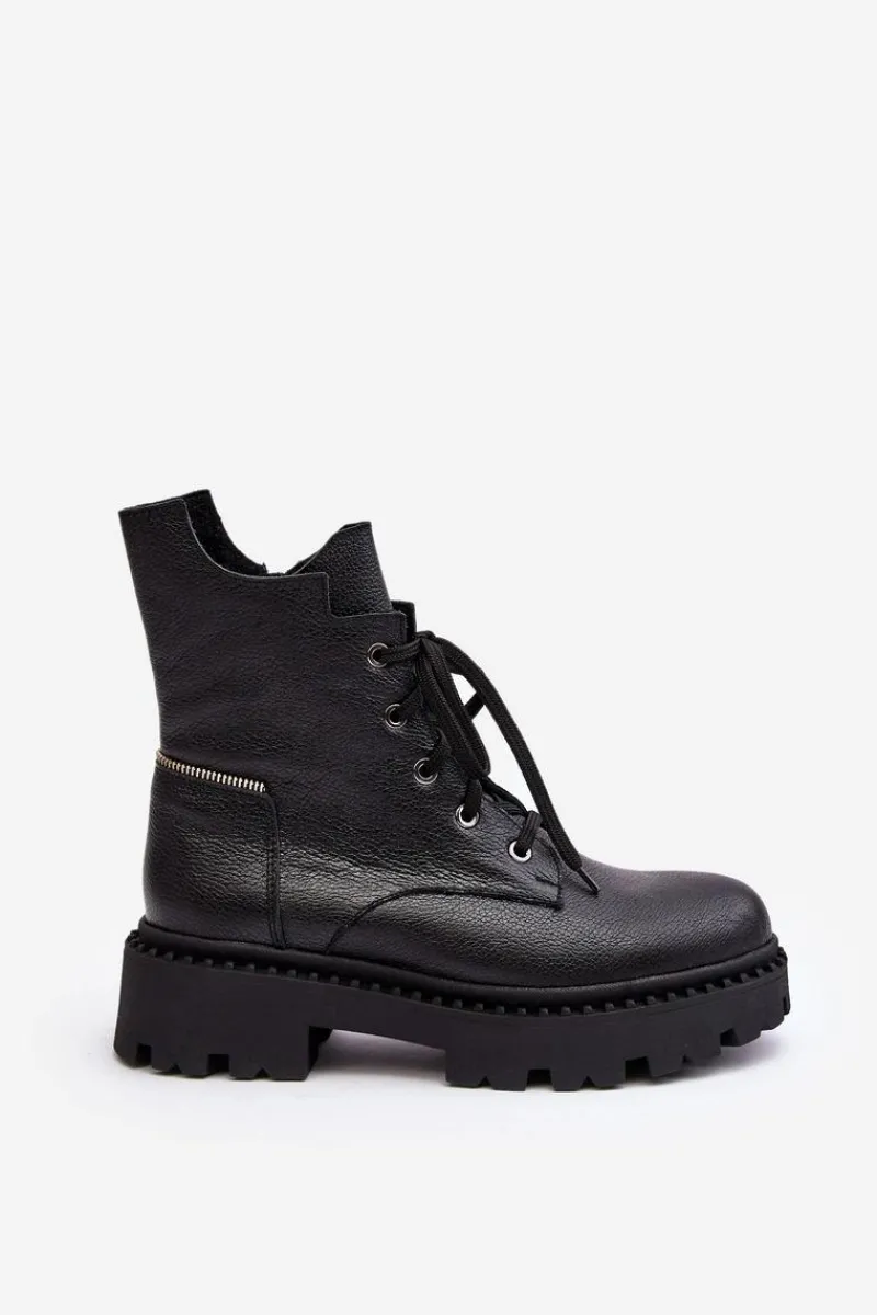Botki Skórzane|Botki Sznurowane>Zazoo Skórzane Botki Trapery Damskie Na Suwak 949P Czarne