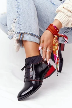 Botki Wiosenne|Botki Maciejka>Maciejka Skórzane Botki Trzewiki 04744-16 Czarno-Czerwone