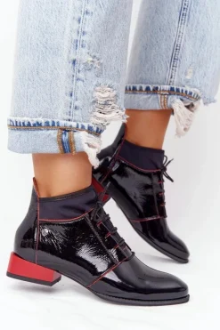 Botki Wiosenne|Botki Maciejka></noscript>Maciejka Skórzane Botki Trzewiki 04744-16 Czarno-Czerwone