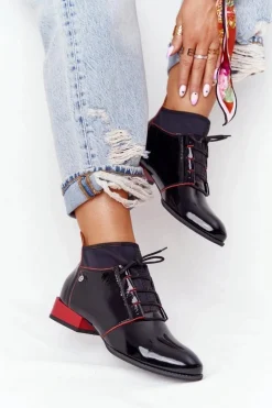 Botki Wiosenne|Botki Maciejka></noscript>Maciejka Skórzane Botki Trzewiki 04744-16 Czarno-Czerwone
