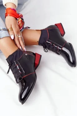 Botki Wiosenne|Botki Maciejka></noscript>Maciejka Skórzane Botki Trzewiki 04744-16 Czarno-Czerwone