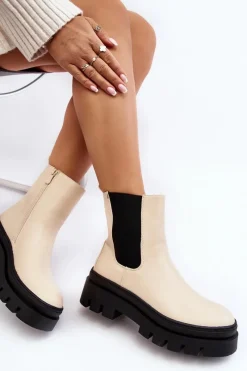 Sale Buty damskie Vinceza Skórzane Botki Workery Beżowe Loretta