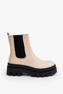 Sale Buty damskie Vinceza Skórzane Botki Workery Beżowe Loretta