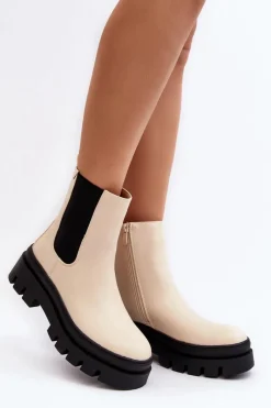 Sale Buty damskie Vinceza Skórzane Botki Workery Beżowe Loretta