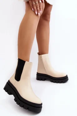 Sale Buty damskie Vinceza Skórzane Botki Workery Beżowe Loretta