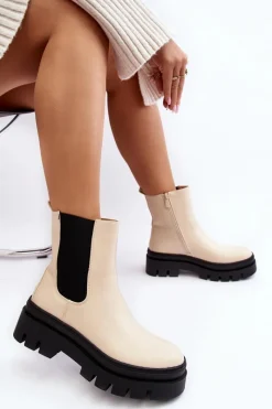 Sale Buty damskie Vinceza Skórzane Botki Workery Beżowe Loretta