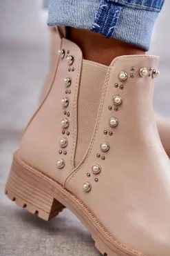 Discount Boto Skórzane Botki Workery Beżowe Ferra