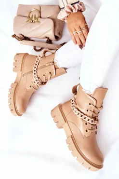 New Boto Skórzane Botki Workery Beżowe Izzy