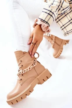 New Boto Skórzane Botki Workery Beżowe Izzy