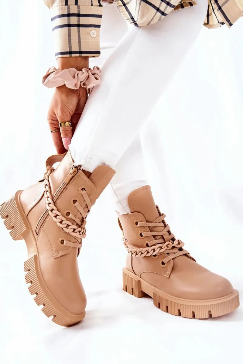 New Boto Skórzane Botki Workery Beżowe Izzy