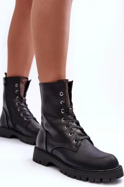 Best Skórzane Botki Workery Czarne Lonevis Damskie Botki Sznurowane|Czarne Botki